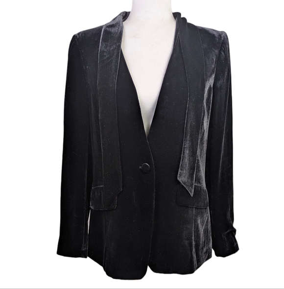 FRAME Denim Velvet Tie Jacket Black Silk Blend Blazer Size 8 EUC $660   F321 - Picture 4 of 12